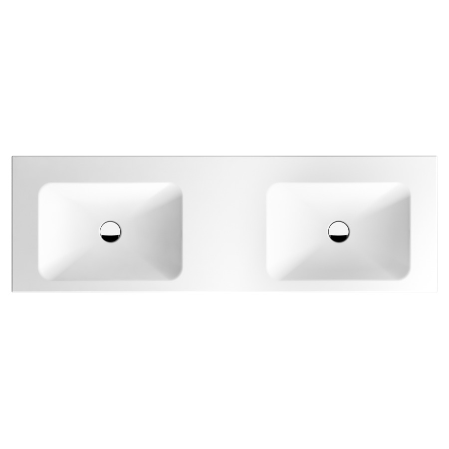 Lavabo double LOTUS
140 x 45 x 12,5 cm, acier
sans trop-plein, avec tablette
de robinetterie