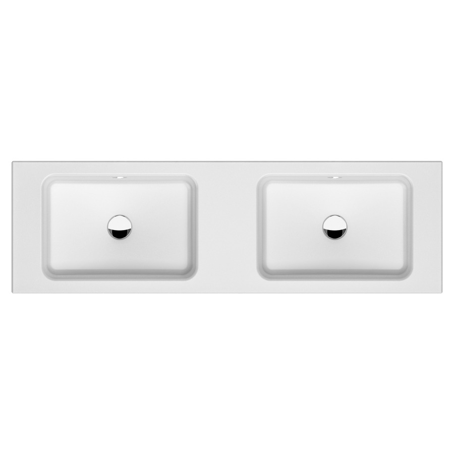 Lavabo double MERO
130 x 40 x 12,5 cm, acier
avec trop-plein, sans tablette
de robinetterie