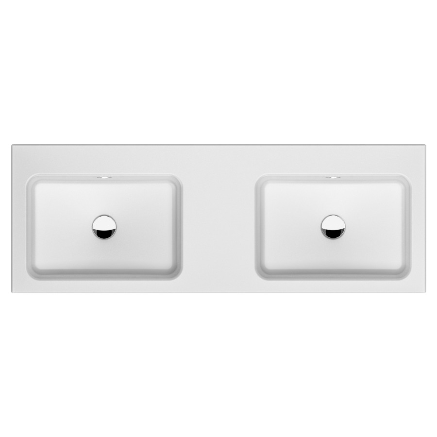 Lavabo double MERO
125 x 45 x 12,5 cm, acier
avec trop-plein, avec tablette
de robinetterie