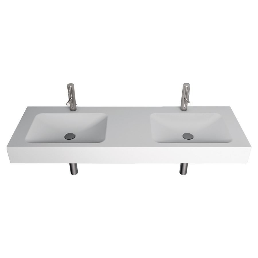 Lavabo double LOTUS
150 x 45 x 12,5 cm
acier, sans trop-plein, avec
tablette de robinetterie