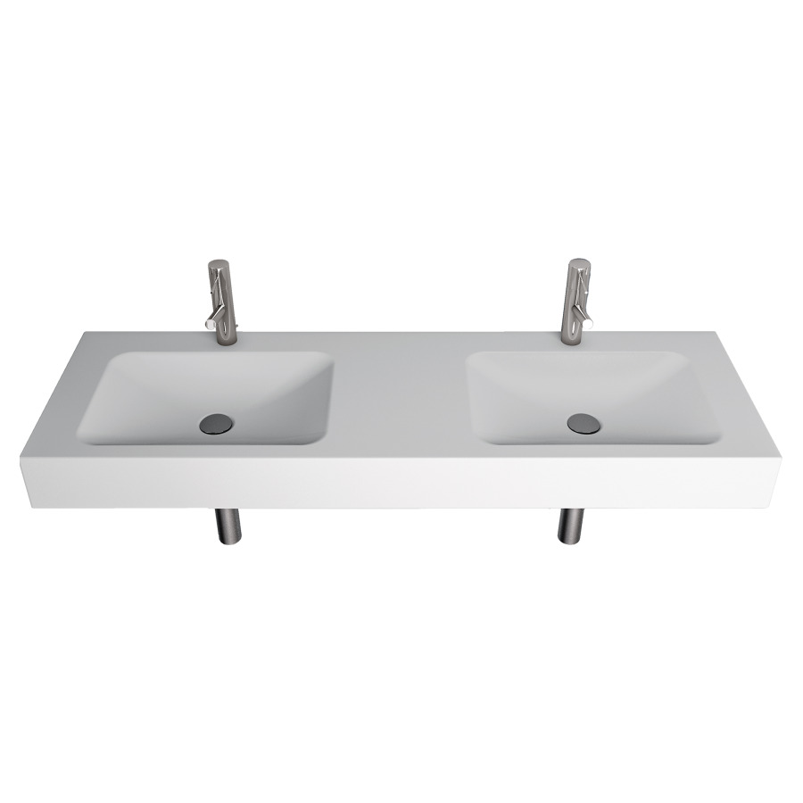 Lavabo double LOTUS
150 x 45 x 12,5 cm
acier, sans trop-plein, avec
tablette de robinetterie