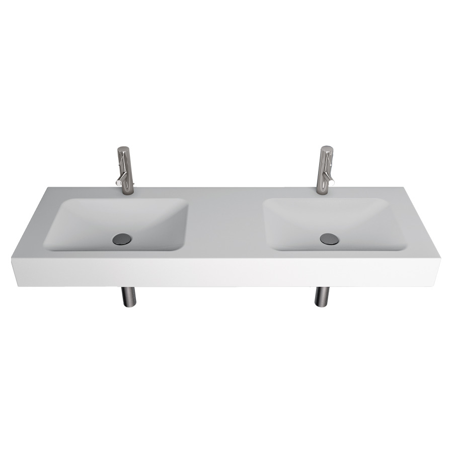 Lavabo double LOTUS
150 x 45 x 12,5 cm
acier, sans trop-plein, avec
tablette de robinetterie