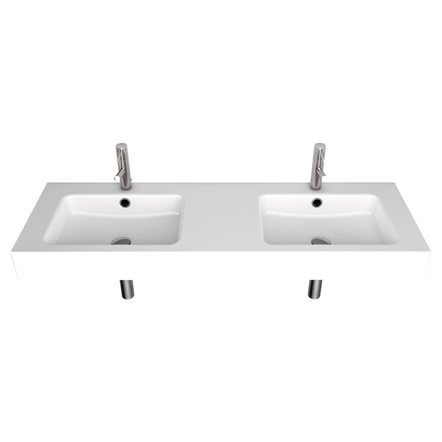 Lavabo double MERO
150 x 45 x 12,5 cm
acier, avec trop-plein, avec
tablette de robinetterie
