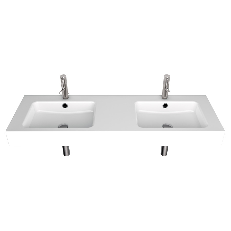 Lavabo double MERO
150 x 45 x 12,5 cm
acier, avec trop-plein, avec
tablette de robinetterie