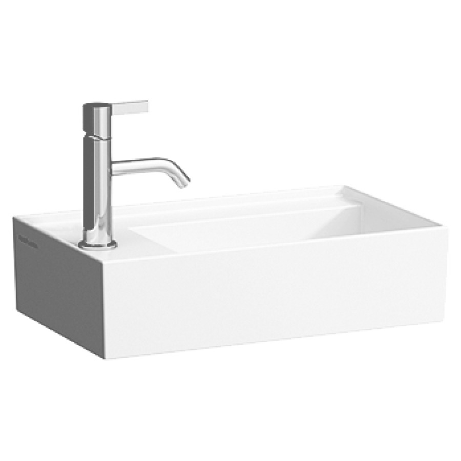 Lave-mains KARTELL LAUFEN
46 x 28 cm, SaphirCéramique
pour meuble suspendu, tablette
de robinetterie à gauche
sans trop-plein, incl. soupape
d'ecoulement sans trop-plein
premonté