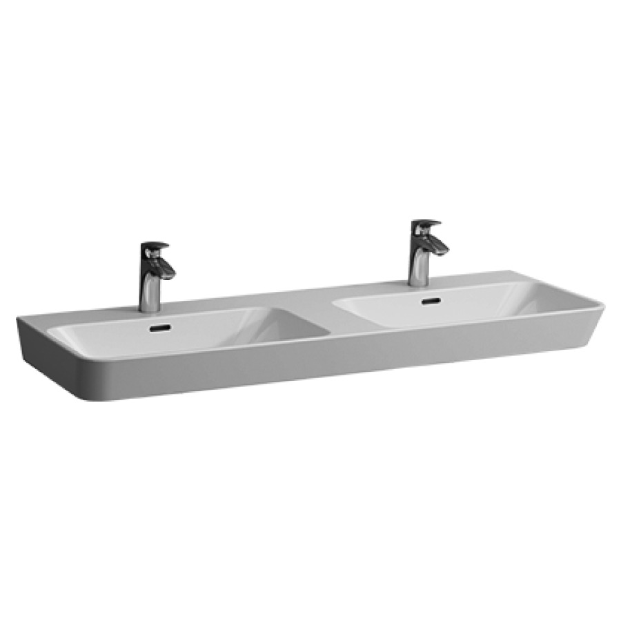 Lavabo double MODERNA R
124 x 46,5 cm, céramique
pour meuble suspendu, avec
trop-plein