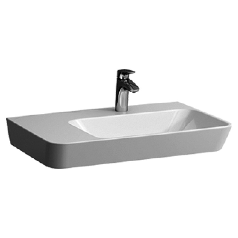 Lavabo MODERNA R
70 x 46,5 cm, céramique
tablett à gauche
pour meuble suspendu, sans
trop-plein