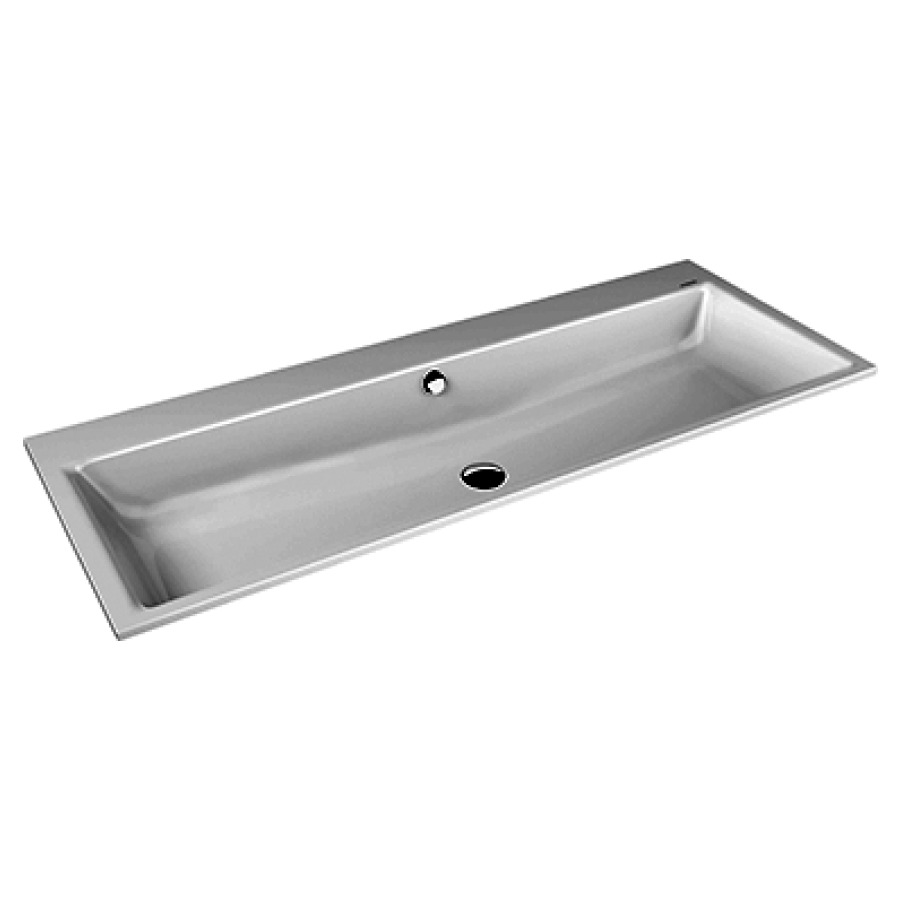 Lavabo à encastrer PURO
120 x 46 x 1,4 cm, acier
avec garniture de trop-plein
chrome et isolation phonique
émaillé des deux côtés