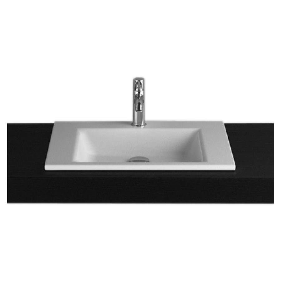 Lavabo à insérer STUDIO
60 x 47,5 x 1 cm, acier
matériel de fixation
sans trop-plein
avec tablette de robinetterie