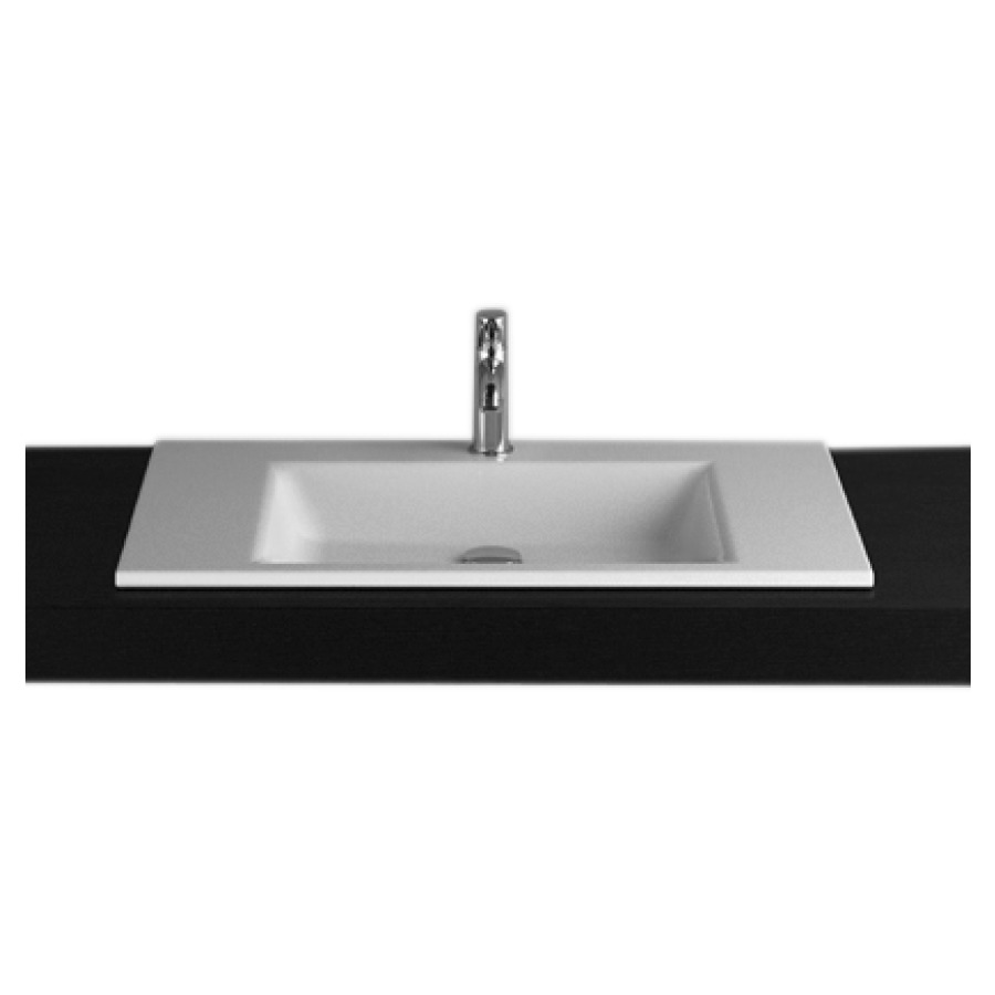 Lavabo à insérer STUDIO
80 x 47,5 x 1 cm, acier
matériel de fixation
sans trop-plein
avec tablette de robinetterie