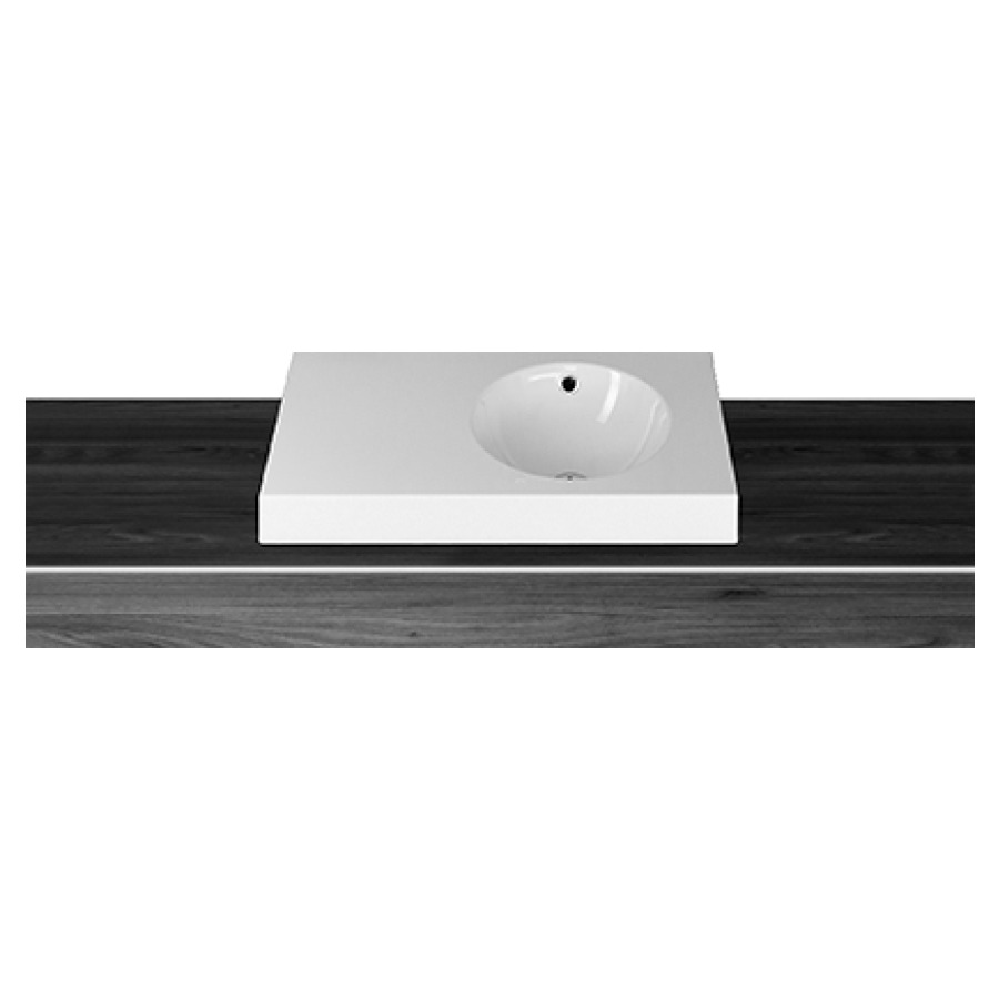 Lavabo à poser ORBIS
80 x 45 x 8 cm, acier
avec trop-plein, sans tablette
de robinetterie, lavabo à
droite