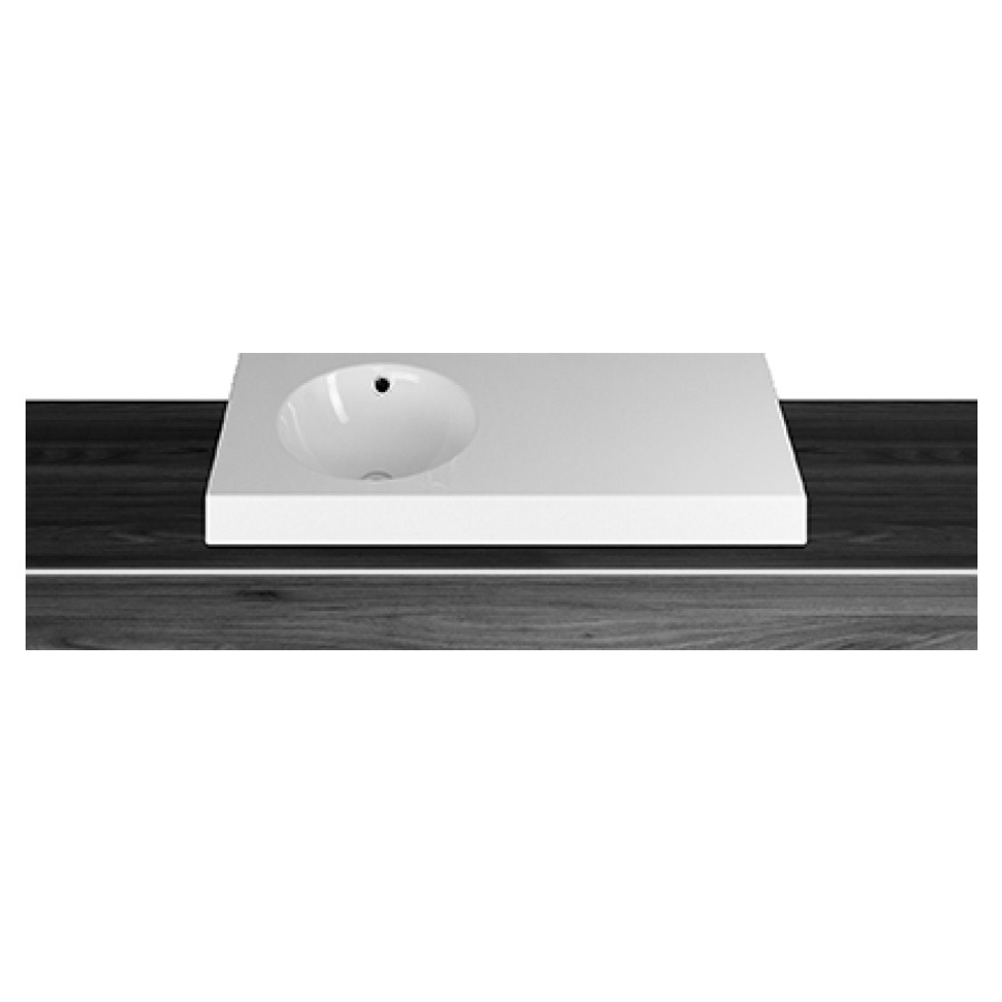 Lavabo à poser ORBIS
100 x 45 x 8 cm, acier
avec trop-plein, sans tablette
de robinetterie, lavabo à
gauche