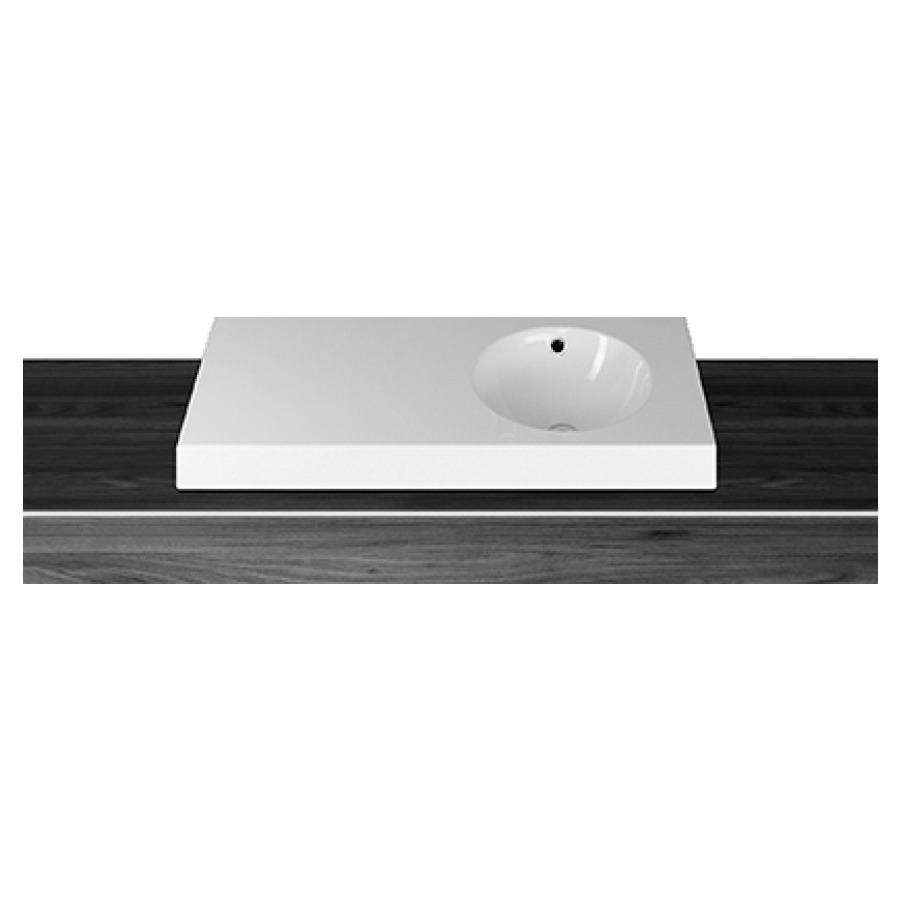 Lavabo à poser ORBIS
100 x 45 x 8 cm, acier
avec trop-plein, sans tablette
de robinetterie, lavabo à
droite