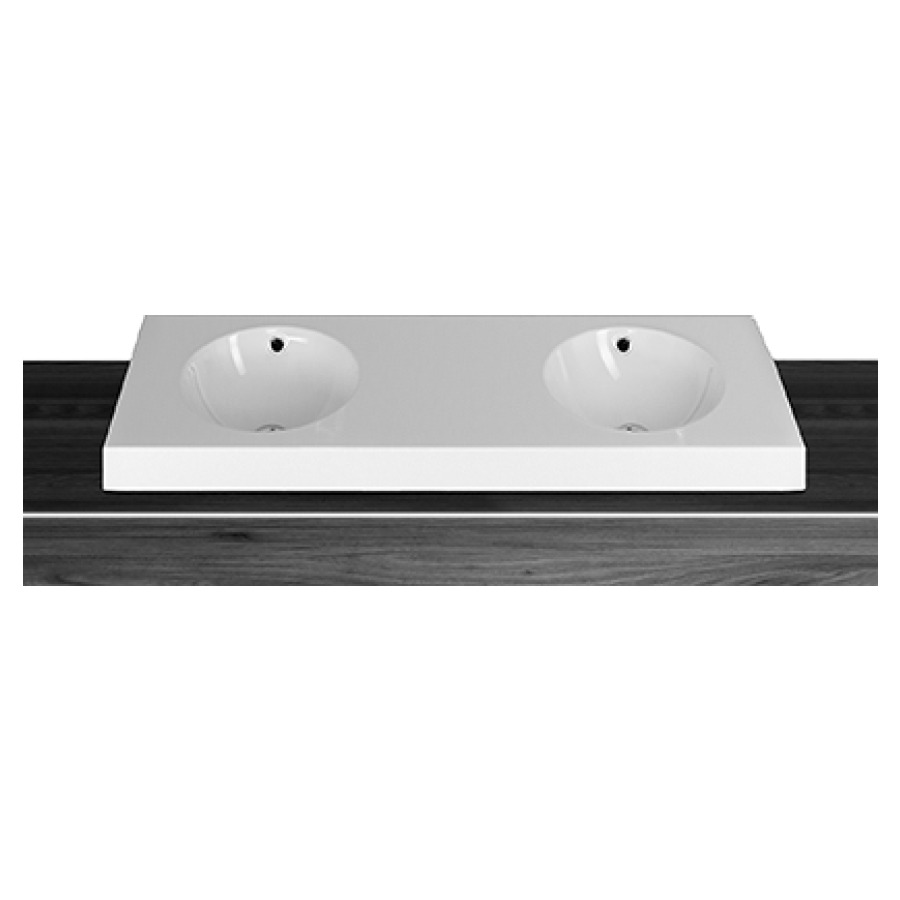 Lavabo à poser ORBIS
130 x 45 x 8 cm, acier
avec trop-plein, sans tablette
de robinetterie, 2 lavabos