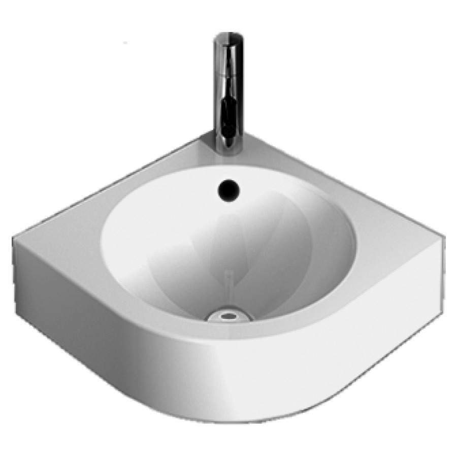 Lavabo ORBIS CORNER
43 x 43 x 12,5 cm, acier
avec trop-plein, avec tablette
de robinetterie