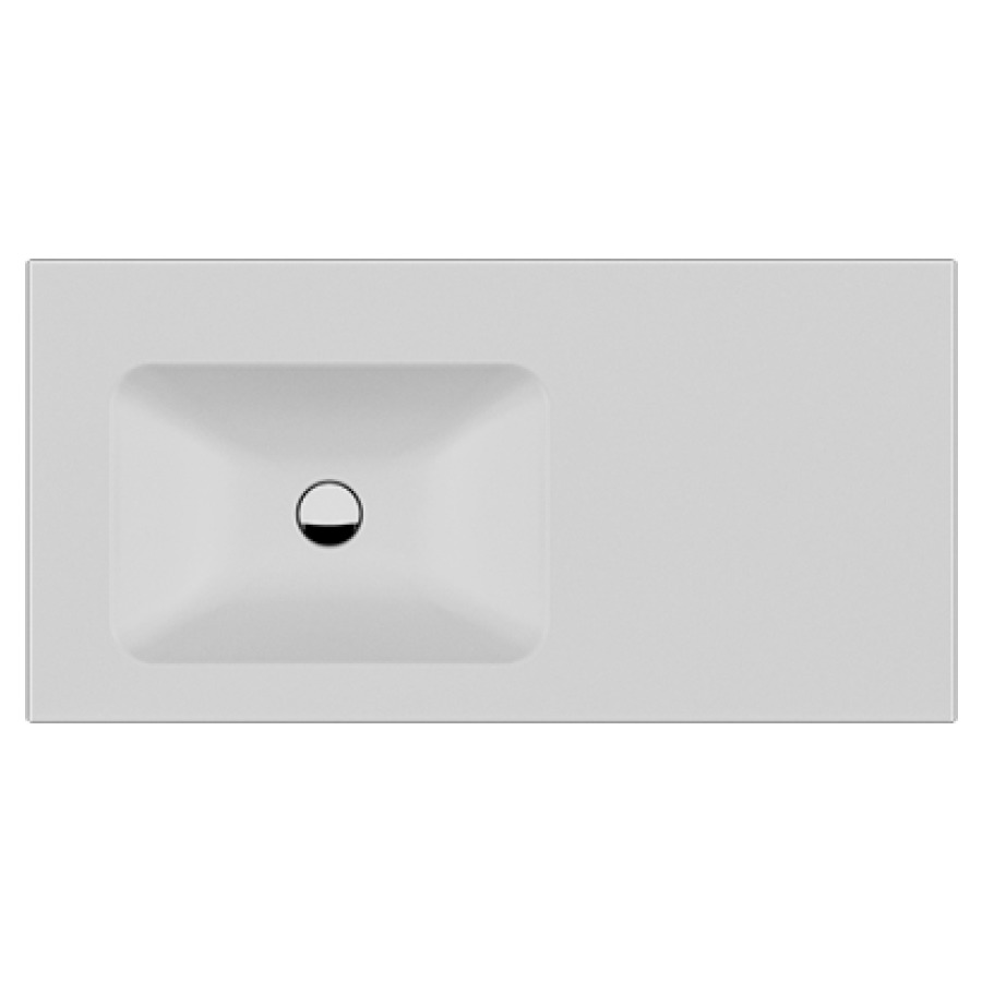 Lavabo LOTUS EVO
100 x 50 cm, sans trou pour
robinetterie, lavabo a gauche
en acier sans trop-plein, avec
élément à 1 tiroir, matériel
de fixation