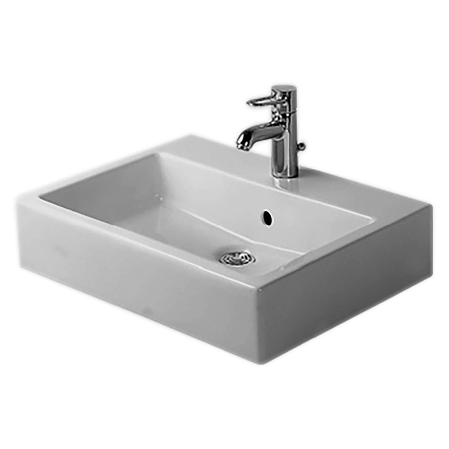 Lavabo à poser VERO
50 x 47 cm, céramique
meulé, avec trop-plein
partie arrière émaillée
matériel de fixation