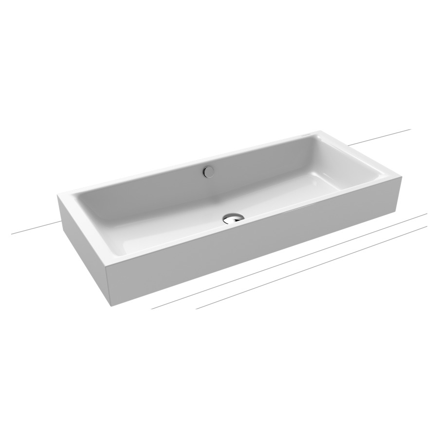 Lavabo à poser PURO S
90 x 38,5 x 12 cm, acier
avec garniture de trop-plein
noir mat et isolation phonique
émaillé des deux côtés