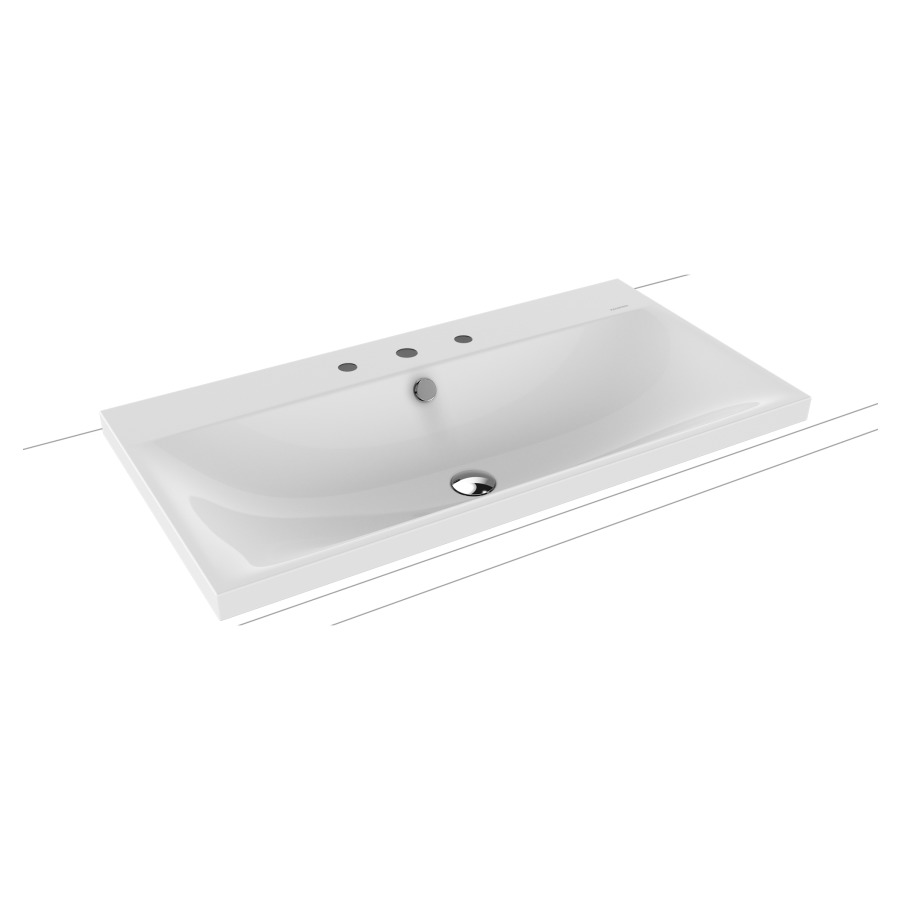 Lavabo à poser SILENIO
90 x 46 x 4 cm, acier
avec garniture de trop-plein
noir mat et isolation phonique
émaillé des deux côtés
