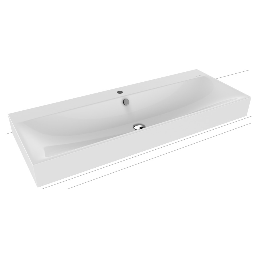 Lavabo à poser SILENIO
120 x 46 x 12 cm, acier
avec garniture de trop-plein
noir mat et isolation phonique
émaillé des deux côtés
