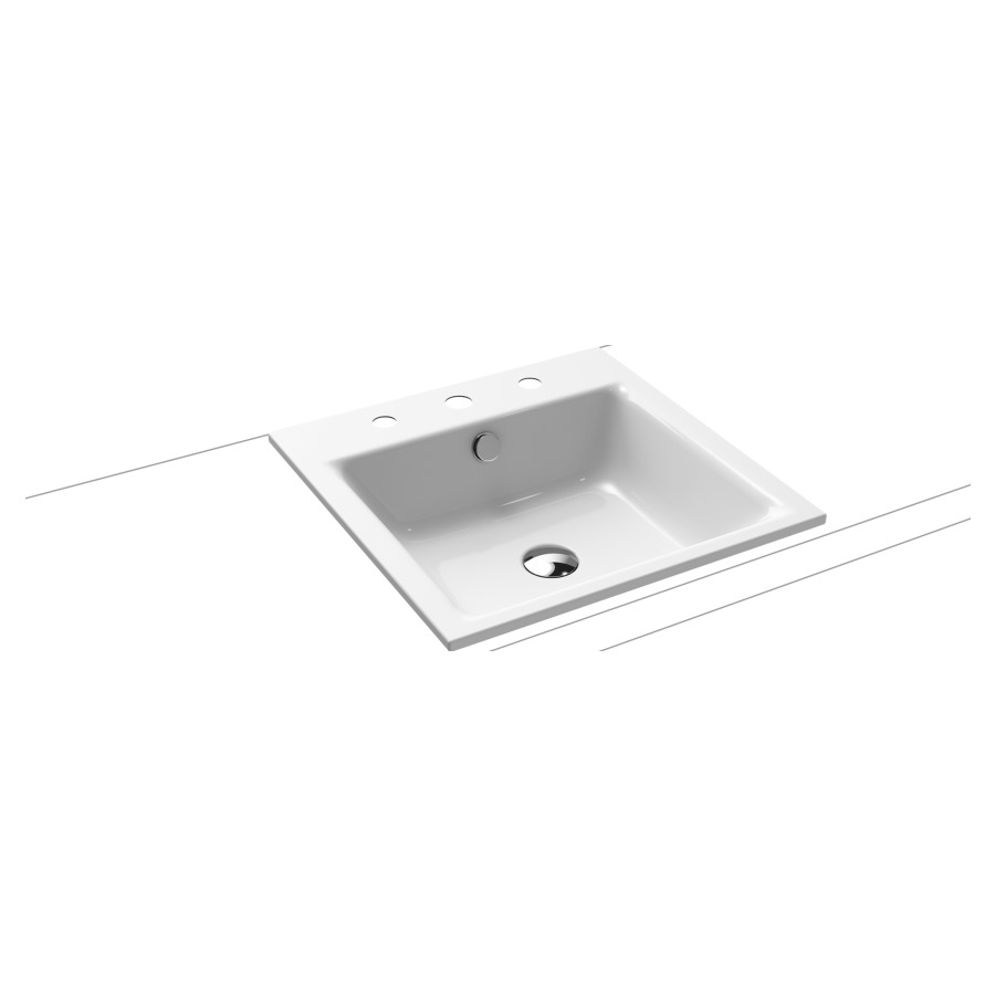 Lavabo à encastrer PURO
46 x 46 x 1,4 cm, acier
avec garniture de trop-plein
blanc et isolation phonique
émaillé des deux côtés