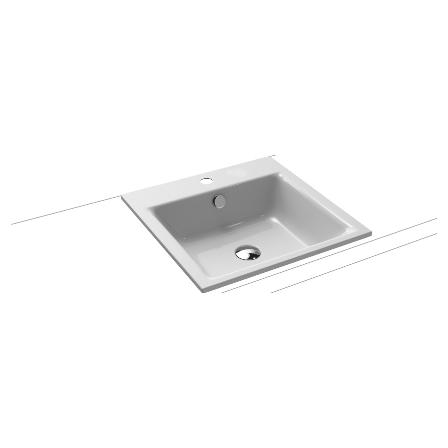 Lavabo à encastrer PURO
46 x 46 x 1,4 cm, acier
avec garniture de trop-plein
blanc et isolation phonique
émaillé des deux côtés