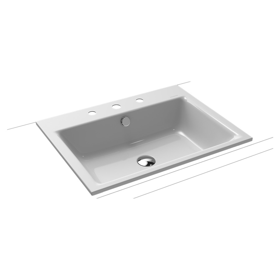 Lavabo à encastrer PURO
60 x 46 x 1,4 cm, acier
avec garniture de trop-plein
blanc et isolation phonique
émaillé des deux côtés