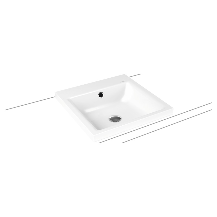 Lavabo à poser PURO
46 x 46 x 4 cm, acier
avec garniture de trop-plein
blanc et isolation phonique
émaillé des deux côtés