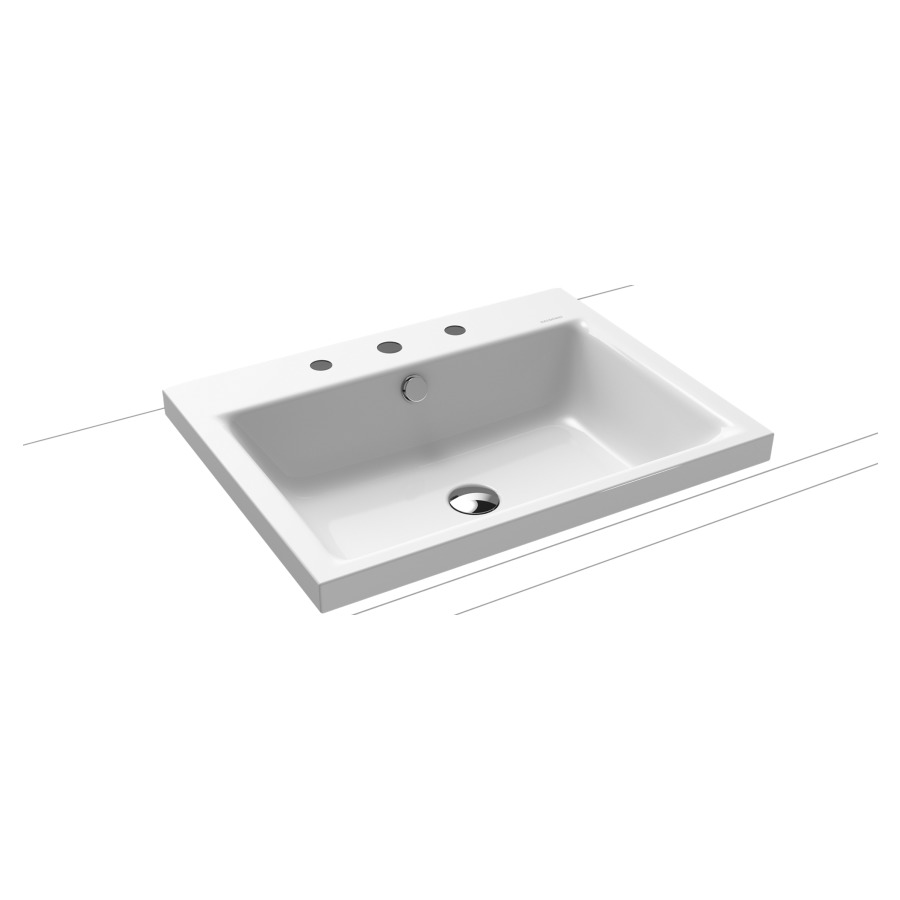 Lavabo à poser PURO
60 x 46 x 4 cm, acier
avec garniture de trop-plein
blanc et isolation phonique
émaillé des deux côtés