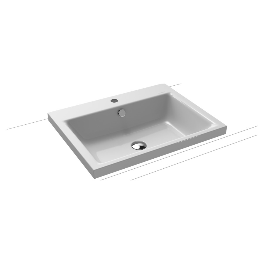 Lavabo à poser PURO
60 x 46 x 4 cm, acier
avec garniture de trop-plein
blanc et isolation phonique
émaillé des deux côtés