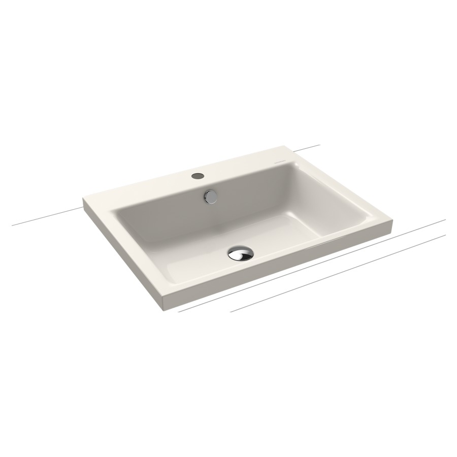 Lavabo à poser PURO
60 x 46 x 4 cm, acier
avec garniture de trop-plein
blanc et isolation phonique
émaillé des deux côtés