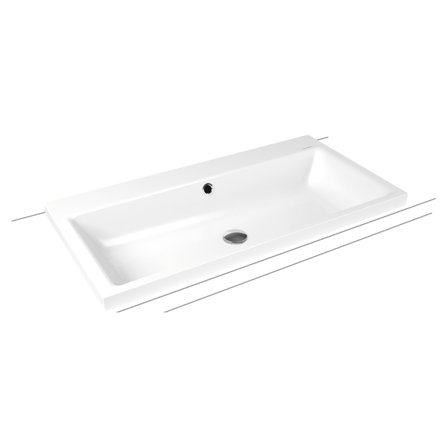 Lavabo à poser PURO
90 x 46 x 4 cm, acier
avec garniture de trop-plein
blanc et isolation phonique
émaillé des deux côtés