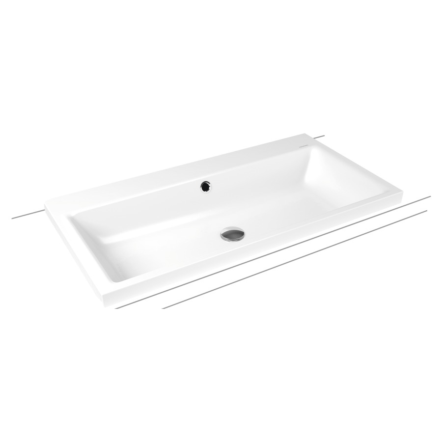 Lavabo à poser PURO
90 x 46 x 4 cm, acier
avec garniture de trop-plein
blanc et isolation phonique
émaillé des deux côtés