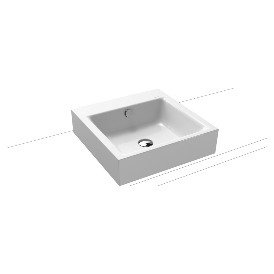 Lavabo à poser PURO
46 x 46 x 12 cm, acier
avec garniture de trop-plein
blanc et isolation phonique
émaillé des deux côtés