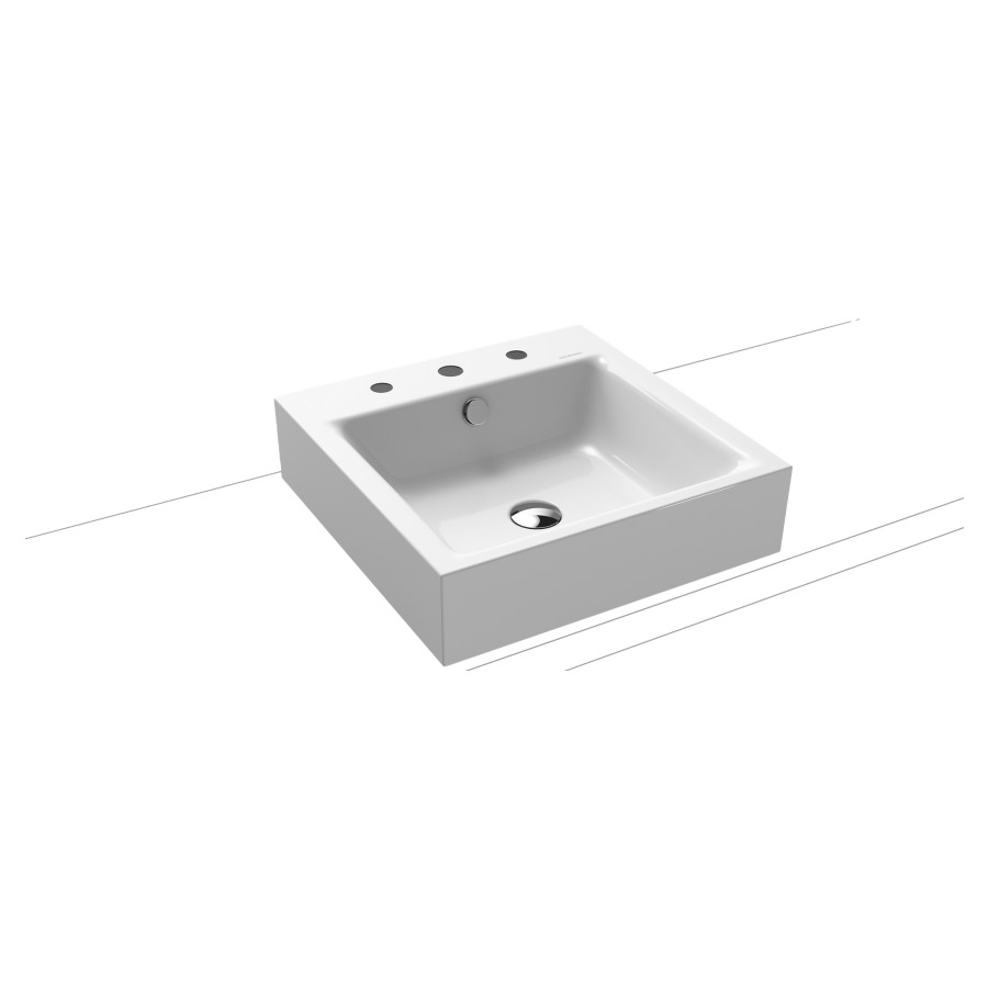 Lavabo à poser PURO
46 x 46 x 12 cm, acier
avec garniture de trop-plein
blanc et isolation phonique
émaillé des deux côtés