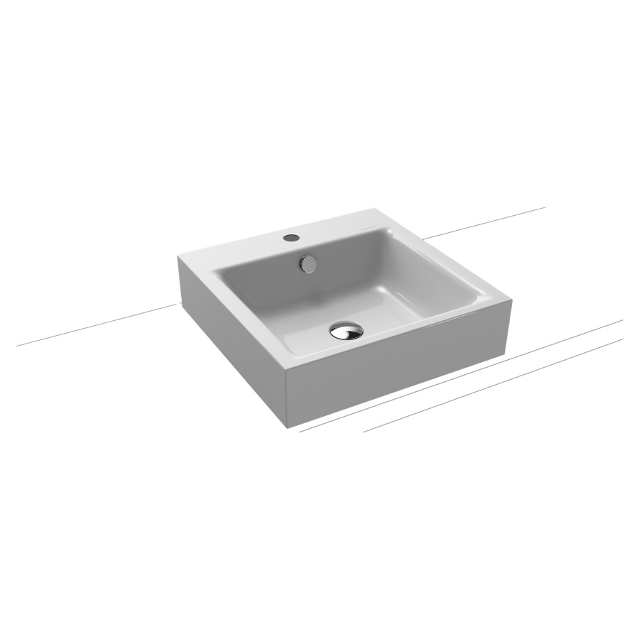 Lavabo à poser PURO
46 x 46 x 12 cm, acier
avec garniture de trop-plein
blanc et isolation phonique
émaillé des deux côtés