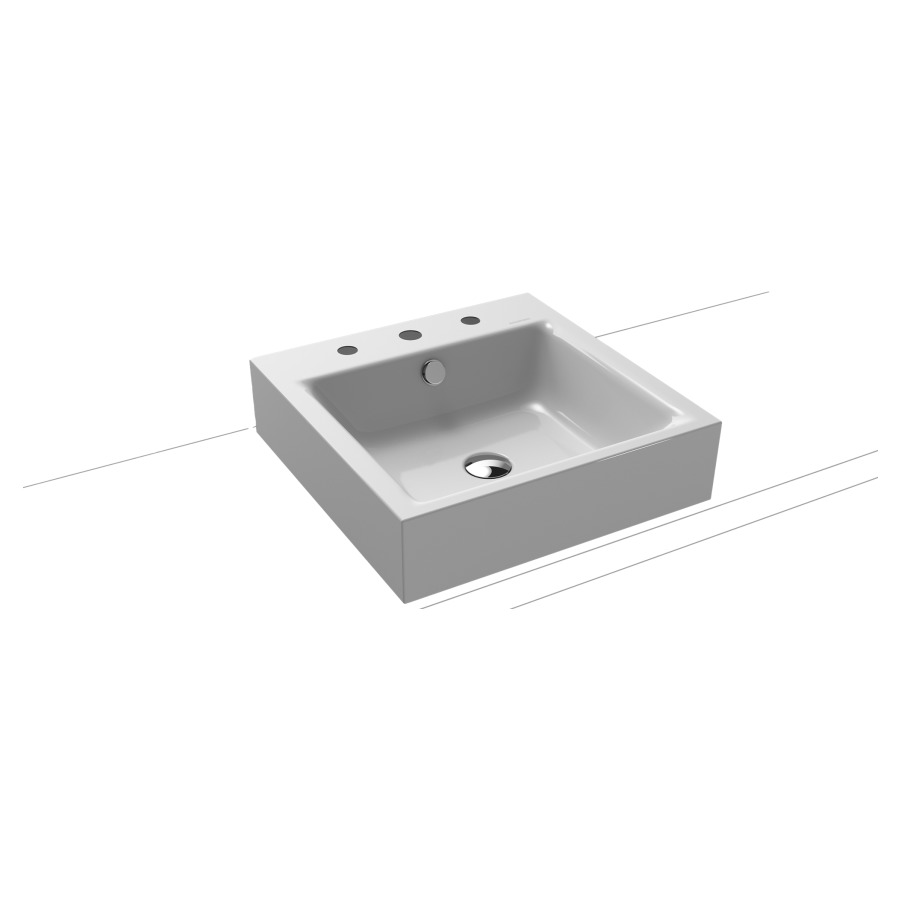 Lavabo à poser PURO
46 x 46 x 12 cm, acier
avec garniture de trop-plein
blanc et isolation phonique
émaillé des deux côtés