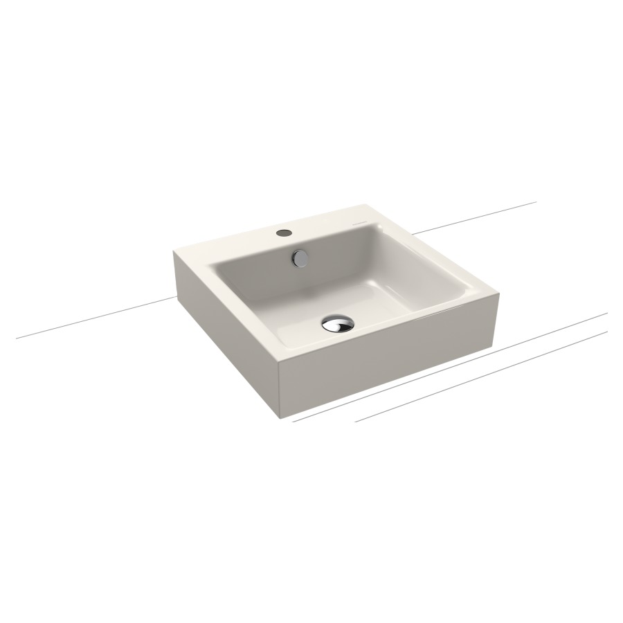 Lavabo à poser PURO
46 x 46 x 12 cm, acier
avec garniture de trop-plein
blanc et isolation phonique
émaillé des deux côtés