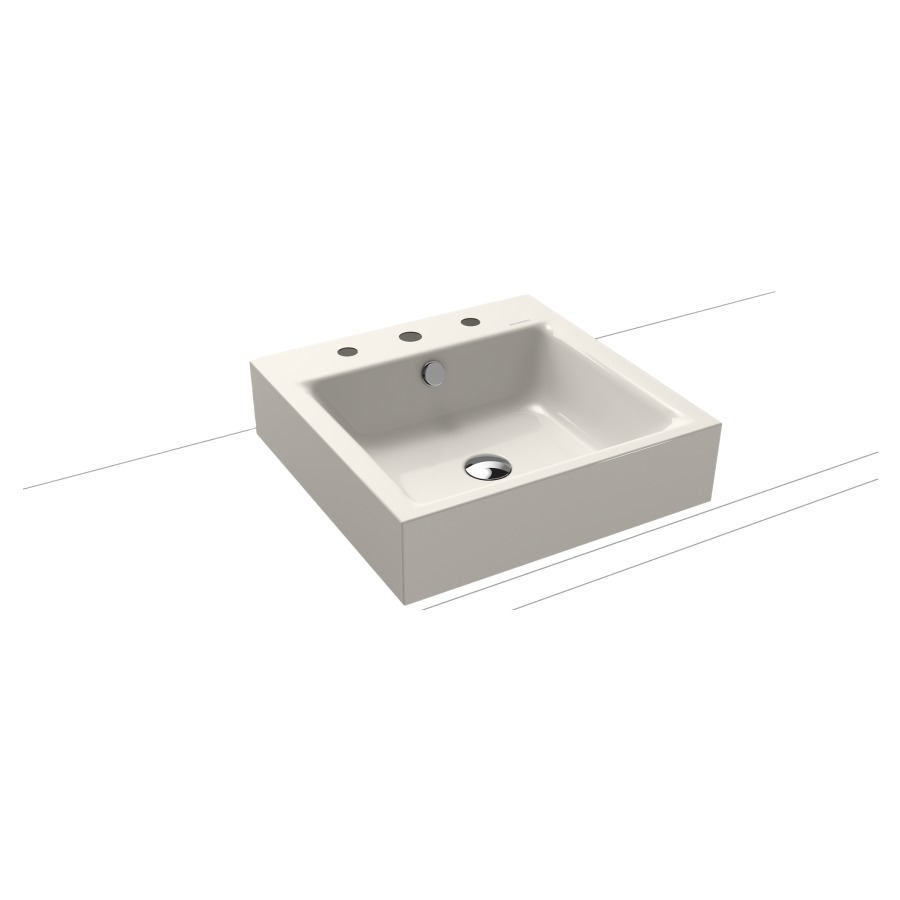 Lavabo à poser PURO
46 x 46 x 12 cm, acier
avec garniture de trop-plein
blanc et isolation phonique
émaillé des deux côtés