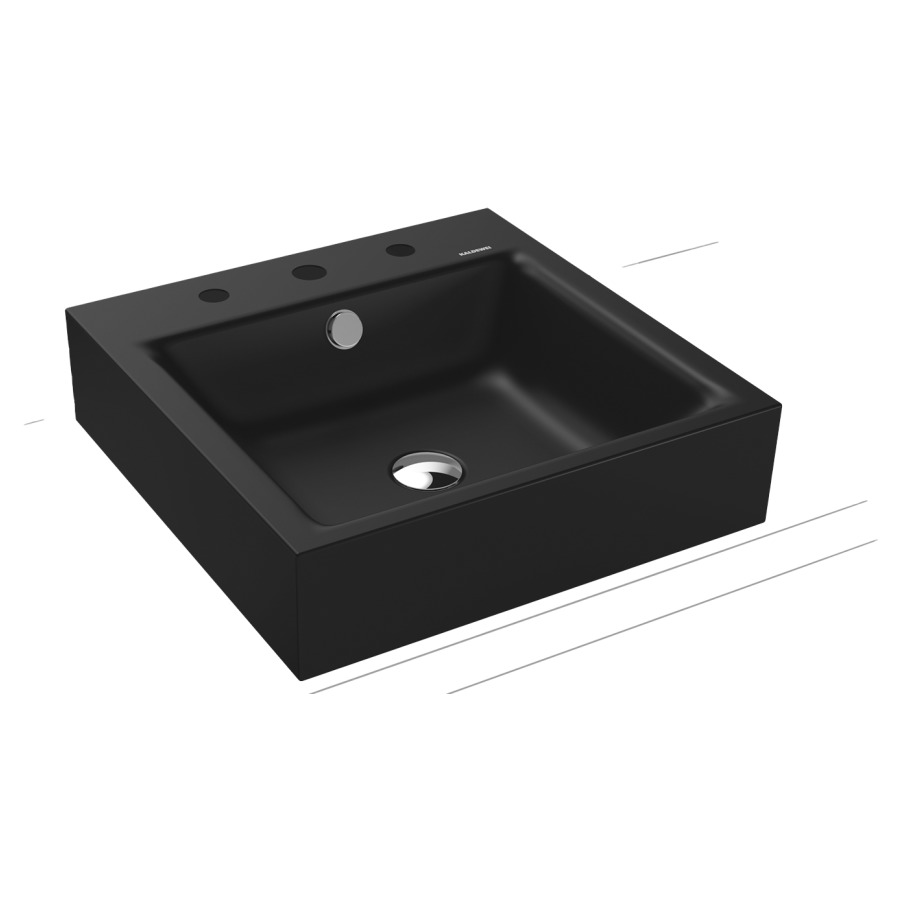 Lavabo à poser PURO
46 x 46 x 12 cm, acier
avec garniture de trop-plein
blanc et isolation phonique
émaillé des deux côtés