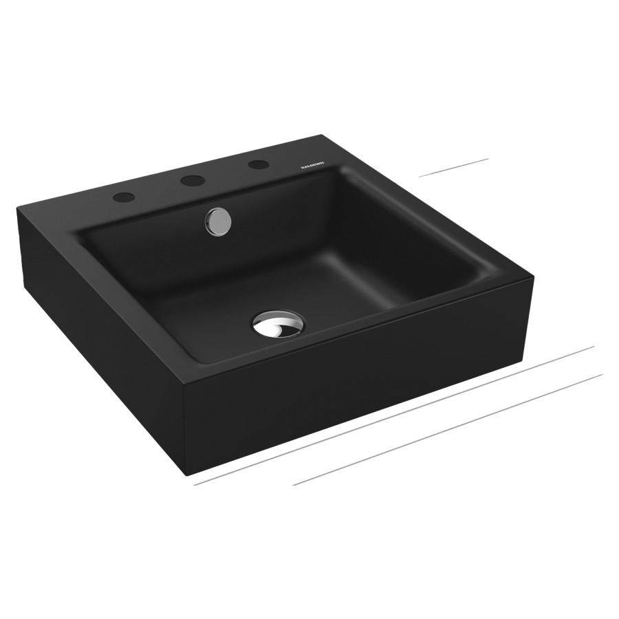 Lavabo à poser PURO
46 x 46 x 12 cm, acier
avec garniture de trop-plein
blanc et isolation phonique
émaillé des deux côtés