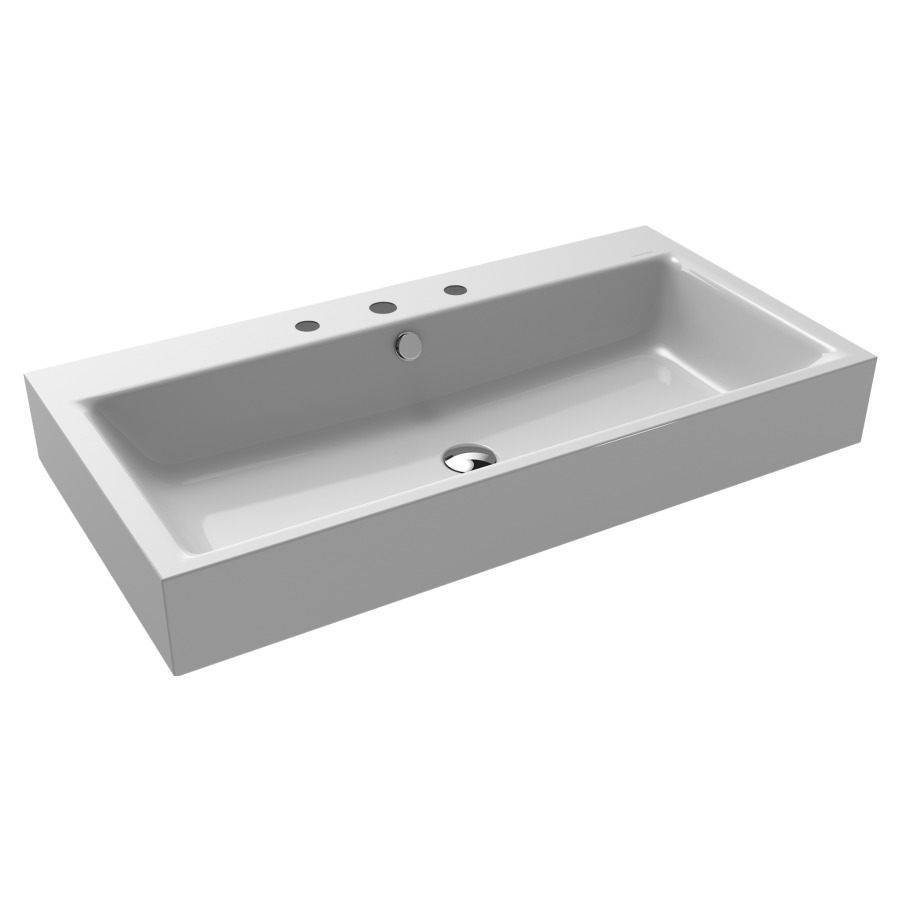 Lavabo à poser PURO
90 x 46 x 12 cm, acier
avec garniture de trop-plein
blanc et isolation phonique
émaillé des deux côtés