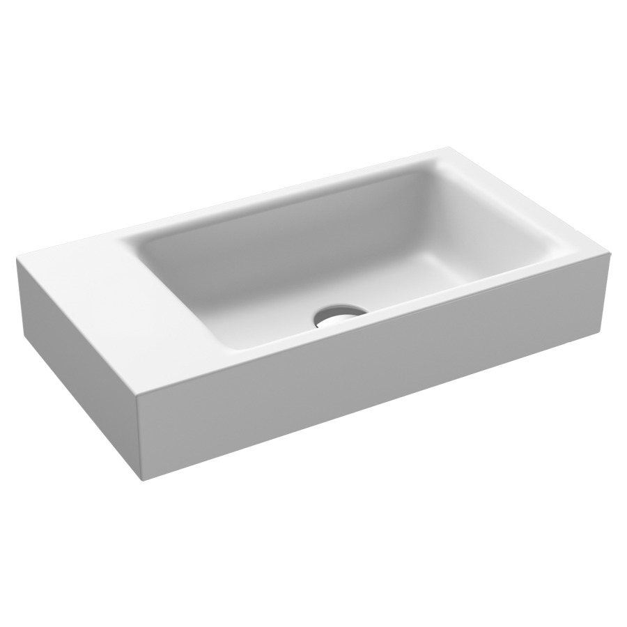 Lave-mains PURO
55 x 30 x 10 cm, acier
banquette de robinetterie
gauche, sans trop-plein