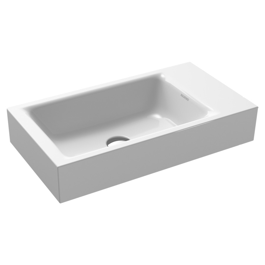 Lave-mains PURO
55 x 30 x 10 cm, acier
banquette de robinetterie
gauche, sans trop-plein