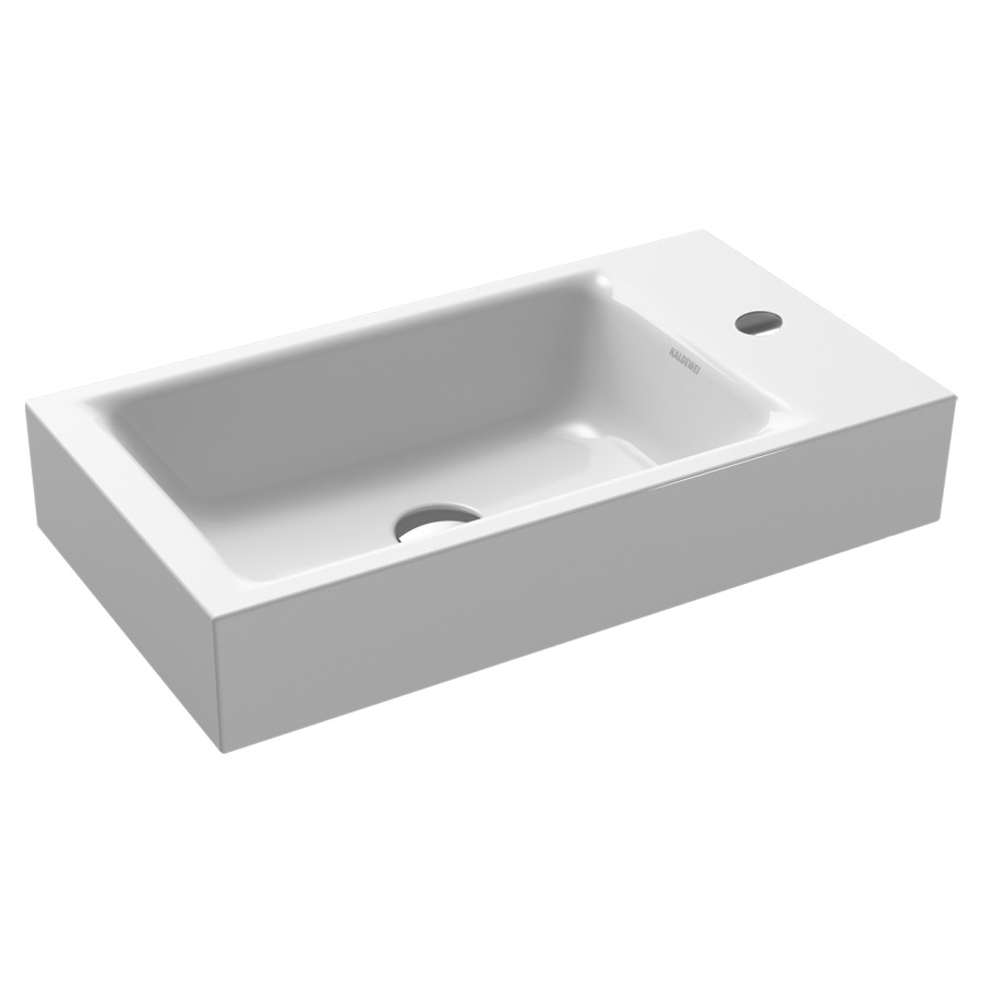 Lave-mains PURO
55 x 30 x 10 cm, acier
banquette de robinetterie
gauche, sans trop-plein