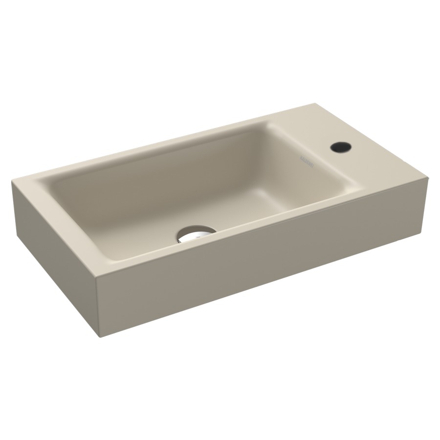Lave-mains PURO
55 x 30 x 10 cm, acier
banquette de robinetterie
gauche, sans trop-plein