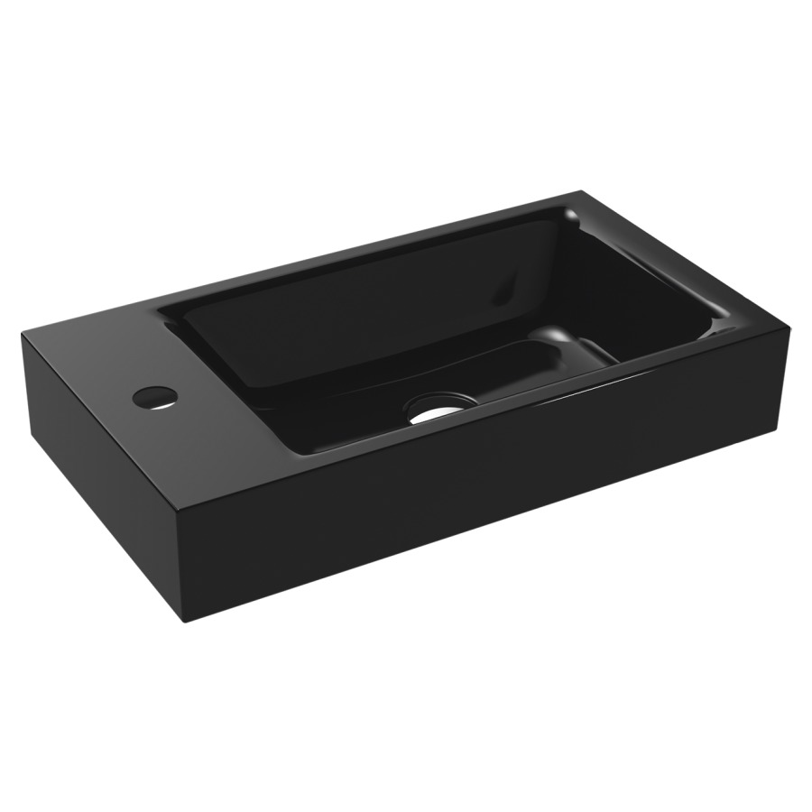 Lave-mains PURO
55 x 30 x 10 cm, acier
banquette de robinetterie
gauche, sans trop-plein