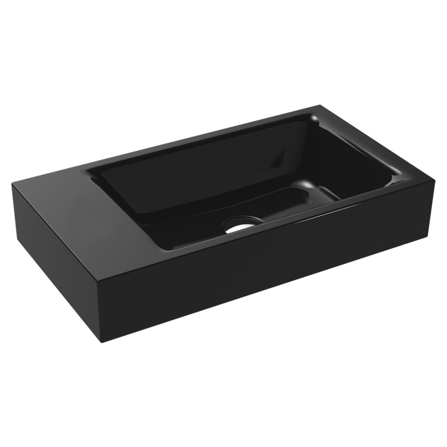 Lave-mains PURO
55 x 30 x 10 cm, acier
banquette de robinetterie
gauche, sans trop-plein