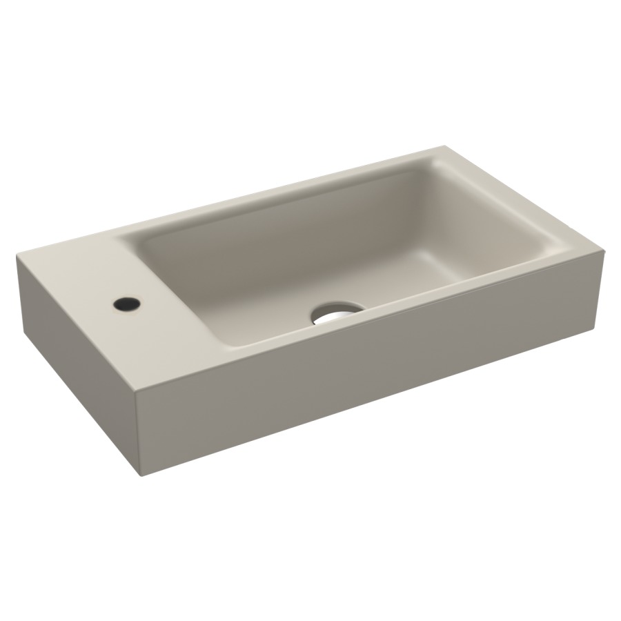 Lave-mains PURO
55 x 30 x 10 cm, acier
banquette de robinetterie
gauche, sans trop-plein