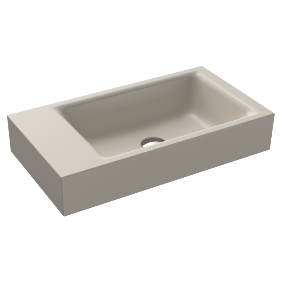 Lave-mains PURO
55 x 30 x 10 cm, acier
banquette de robinetterie
gauche, sans trop-plein